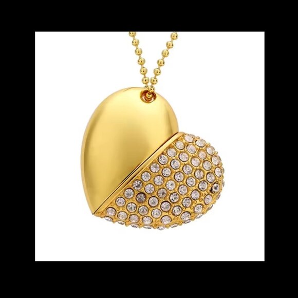 Gold Heart Pendant w/ 128gb Flash Dr - Picture 1 of 2